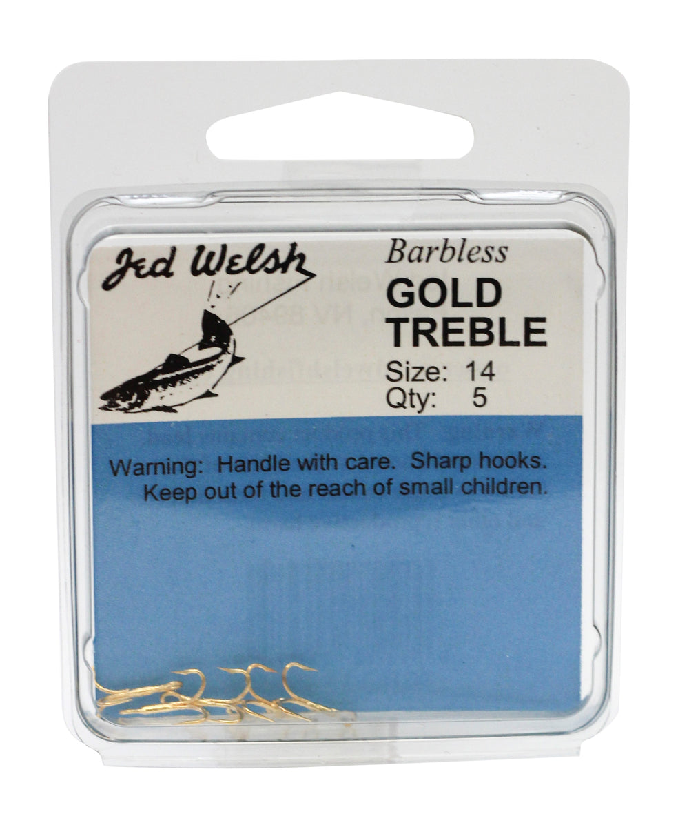 eagle claw barbless fishing hooks Barbless Gold Treble – Jed Welsh Fishing